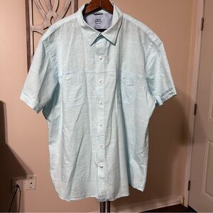 Izod Saltwater‎ XXL Men’s Button Down Shirt Short Sleeve Teal White Relaxed